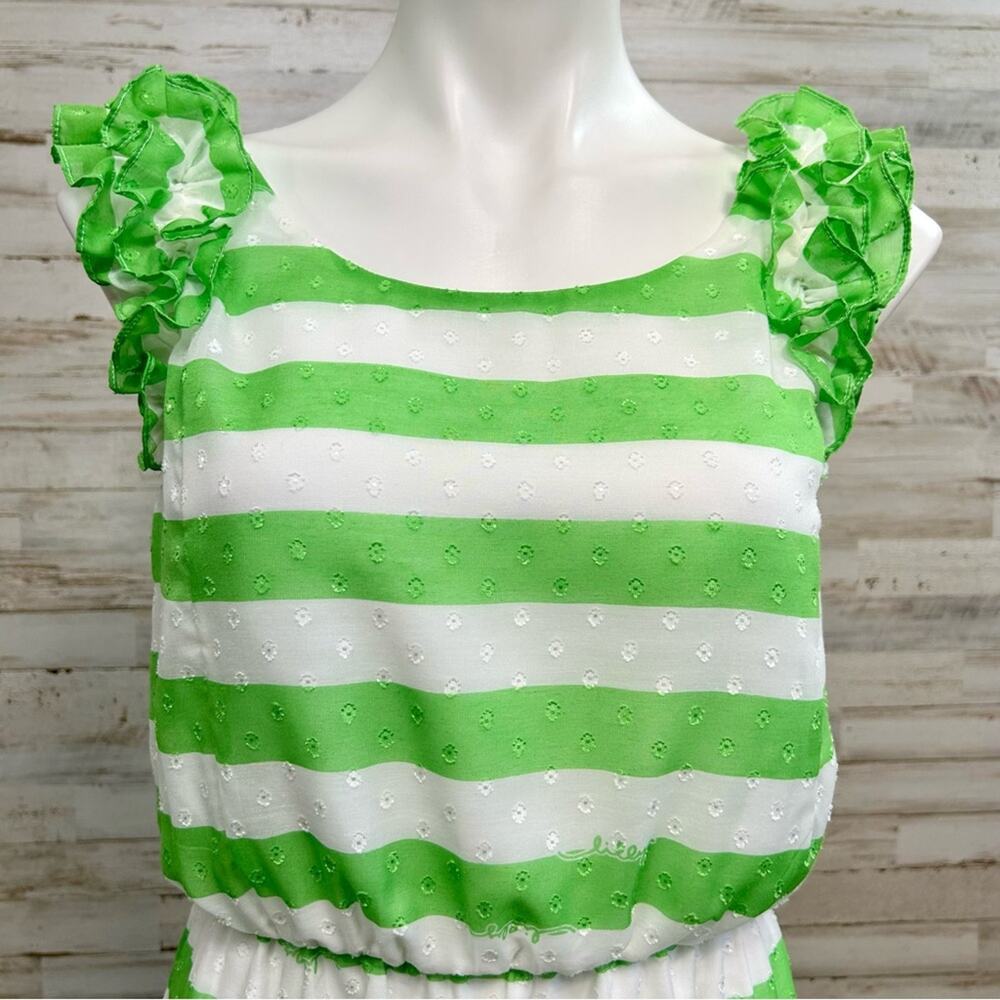 Lilly Pulitzer Danna Awning Green Striped Dress Size XS Ruffle Sleeves - Picture 2 of 14
